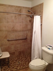 Standard beige tile shower